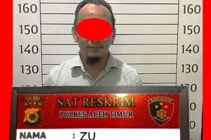 Tersangka ZU diamankan di Polres Aceh Timur terkait kasus penganiayaan terhadap istrinya. (Foto: Dok. Polres Aceh Timur)