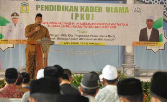 MPU Aceh Besar menggelar Pendidikan Kader Ulama (PKU) tahun 2024 M/1445 H, yang berlangsung dua hari, 11 - 12 Juni 2024 di Dayah Daruzzahidin, Kecamatan Kuta Baro. Foto: Istimewa