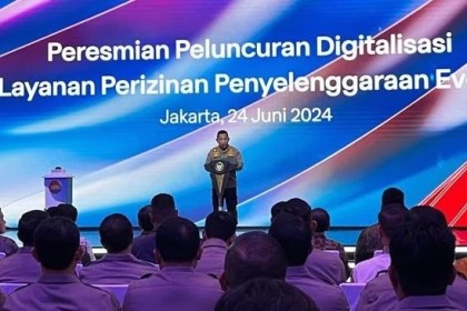 Kapolri Jenderal Pol Listyo Sigit Prabowo meluncurkan sistem online single submission (OSS) pengurusan izin event, di Gedung The Tribrata, Jakarta Selatan, Senin (24/6/2024). Foto: Humas Polri