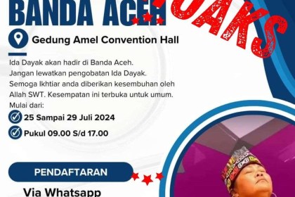 Selebaran hoaks mengatasnamakan pengobatan "Ida Dayak Official" yang beredar di kalangan masyarakat Banda Aceh dan sekitarnya. Foto: Istimewa