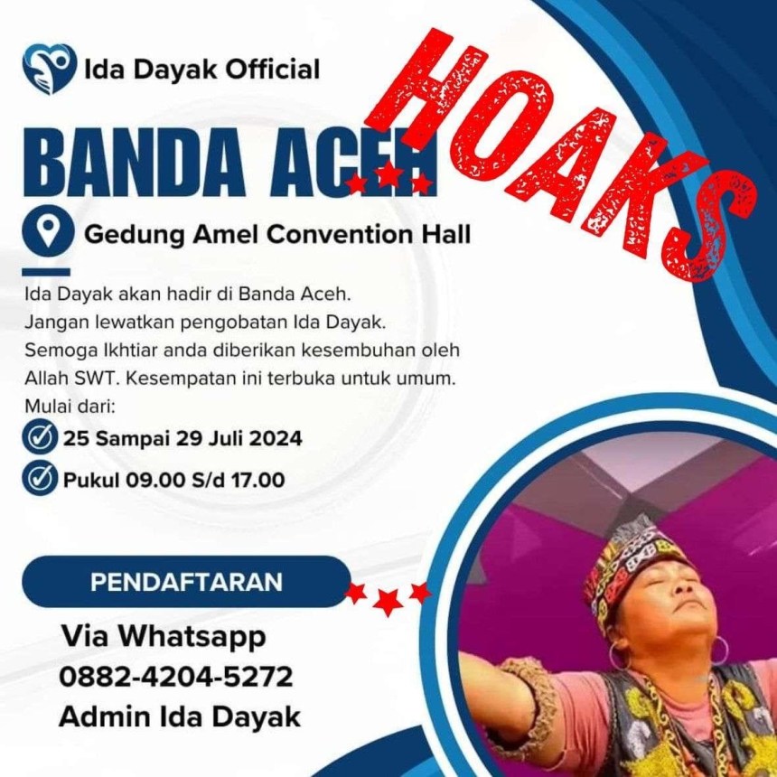 Selebaran hoaks mengatasnamakan pengobatan "Ida Dayak Official" yang beredar di kalangan masyarakat Banda Aceh dan sekitarnya. Foto: Istimewa