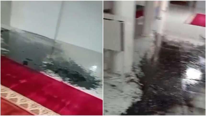 Tampak air got yang bau disiram dalam Meunasah Gampong Jeulingke Kecamatan Syiah Kuala Kota Banda Aceh. Foto: Istimewa