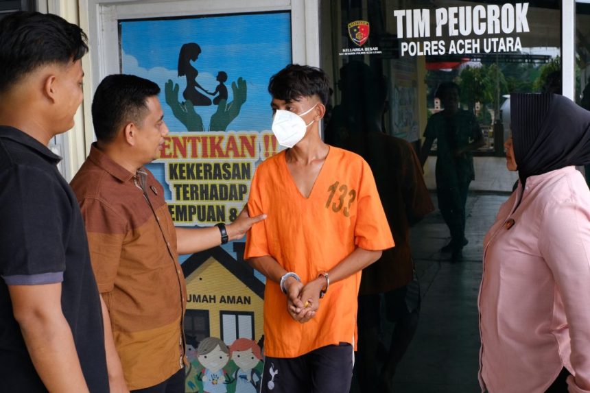 Unit Pelayanan Perempuan dan Anak Satreskrim Polres Aceh Utara menangkap seorang pria pelaku sodomi anak di bawah umur. (Foto: Dok. Polres Aceh Utara)