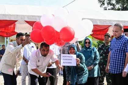 Pj Bupati Aceh Besar Muhammad Iswanto launching Integrasi Layanan Kesehatan Primer dan Puskesmas-Pustu Ramah Anak di Kuta Baro, Aceh Besar, Rabu (21/8). Foto: Istimewa