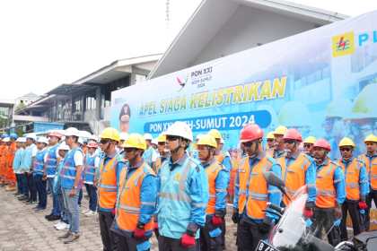 PLN UID Aceh menggelar apel siaga kelistrikan sebagai bagian persiapan menyukseskan PON XXI Aceh-Sumut 2024 di halaman kantor PLN UP3 Banda Aceh, Selasa (3/9). (Foto: For Infoaceh.net)