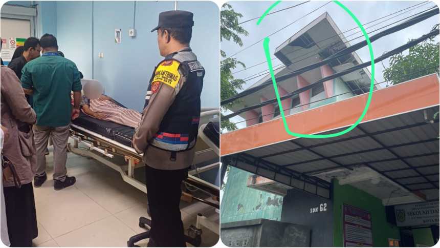 Seorang Murid SDN 62 Banda Aceh meninggal dunia tertimpa reruntuhan plafon bangunan sekolah saat angin kencang, Rabu (18/9). (Foto: Polsek Lueng Bata)