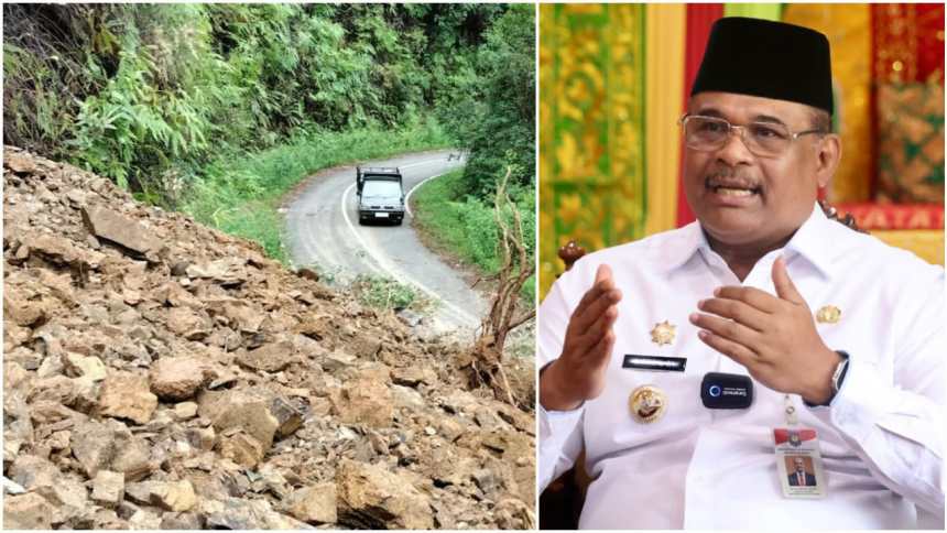 Pj Gubernur Aceh Safrizal ZA menginstruksikan Kadis PUPR Aceh menangani longsor yang menutup jalur lintas Gayo Lues-Aceh Barat Daya (Abdya). (Foto: For Infoaceh.net)