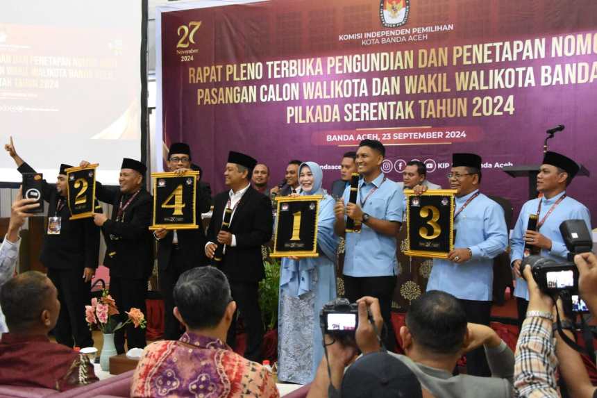 Empat pasangan calon Wali Kota dan Wakil Wali Kota Banda akan mengikuti debat pertama pada 30 Oktober 2024.