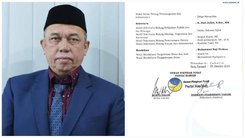 Ketua Umum DPP Partai Nasdem Surya Paloh menunjuk Heri Julius sebagai Sekretaris DPW Partai Nasdem Aceh yang baru, menggantikan Zamzami