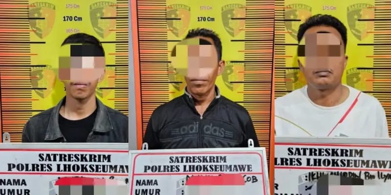 Polres Lhokseumawe menangkap tiga pelaku yang diduga terlibat penyalahgunaan dan pengangkutan BBM bersubsidi jenis bio solar. (Foto: Dok. Polres Lhokseumawe)