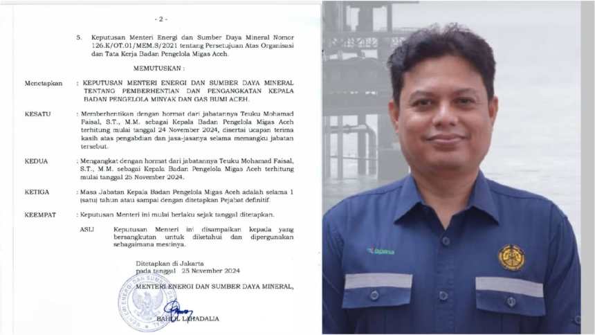 Menteri ESDM Bahlil Lahadalia memperpanjang jabatan Teuku Mohamad Faisal sebagai Kepala BPMA selama satu tahun