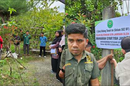 Ketua MS Jantho Aceh Besar Dr Muhammad Redha Valevi SH.I MH memimpin langsung sidang Descente perkara harta bersama dan kewarisan di Kecamatan Darul Imarah, Aceh Besar, Kamis (19/12). (Foto: For Infoaceh.net)