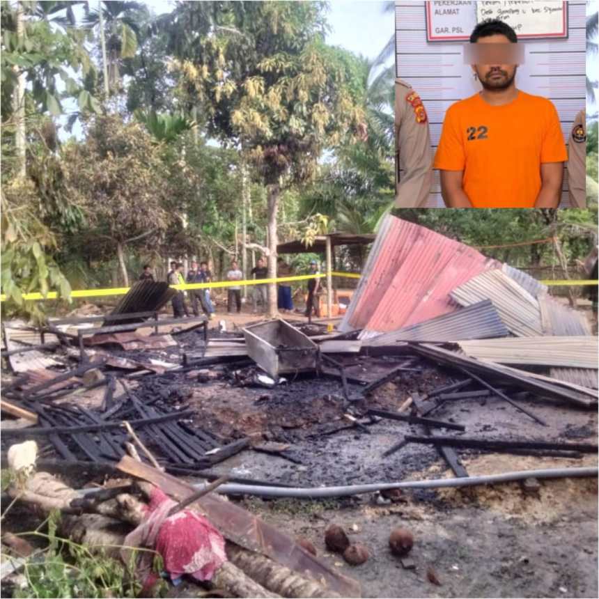 Tim Peucrok Satreskrim Polres Aceh Utara menangkap pria berinisial SF (34), warga Blang Asan, Kecamatan Syamtalira Aron, Aceh Utara yang telah membakar rumah istrinya. (Foto: Dok. Polres Aceh Utara)