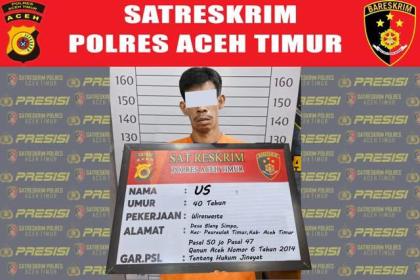 Tim Opsnal Satreskrim Polres Aceh Timur mengamankan seorang pria berinisial US (40), warga Desa Blang Simpo, Kecamatan Peureulak Timur, Kabupaten Aceh Timur yang diduga pelaku pemerkosaan dan pelecehan seksual terhadap anak
