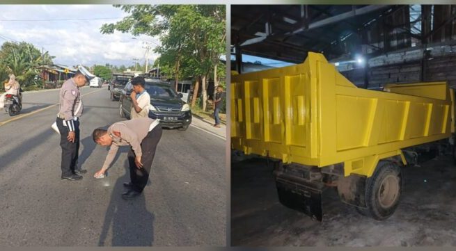 Polisi berhasil menangkap sopir truk pelaku tabrak lari maut yang menewaskan satu orang dan melukai satu lainnya di Jalan Lintas Medan–Banda Aceh, tepatnya di Desa Pulo, Kecamatan Peudada, Bireuen. Peristiwa itu terjadi Rabu, 11 Juni 2025. (Foto: Dok. Satlantas Polres Bireuen)