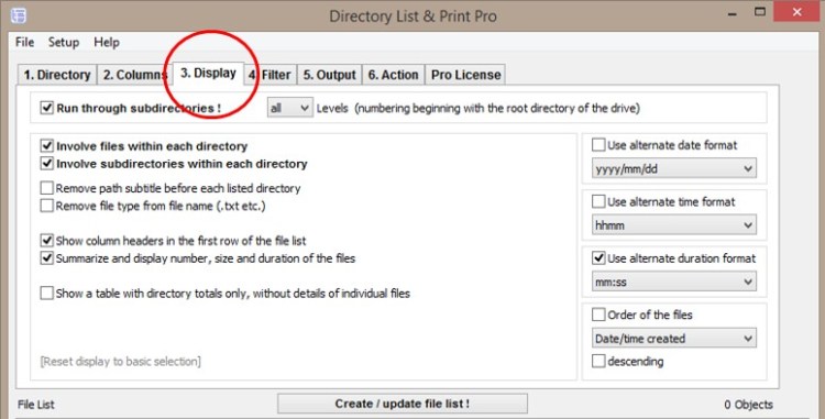 Display Directory Contents with Directory List & Print