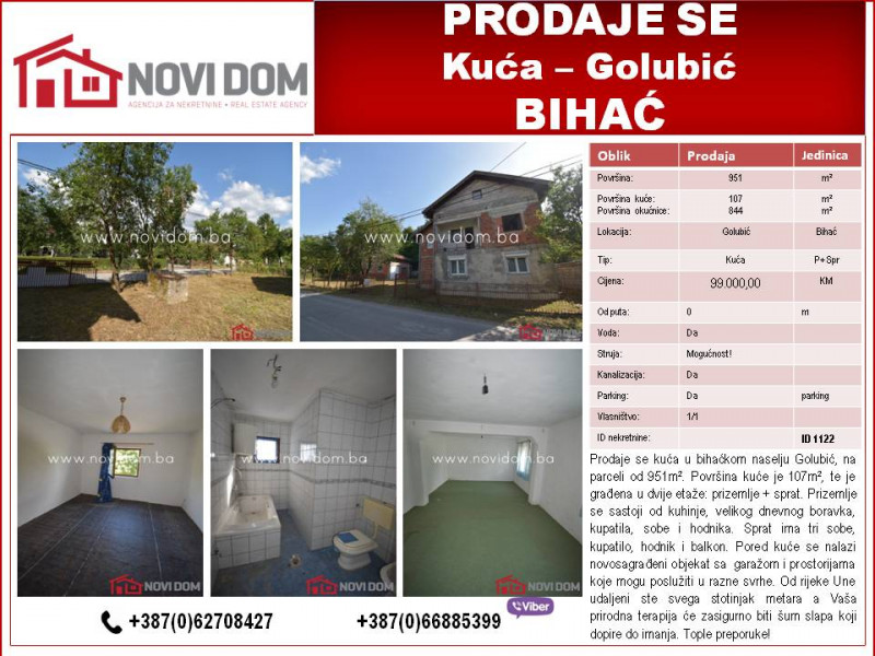 Infostan Nekretnina Prodaje Se Kuca Golubic Bihac