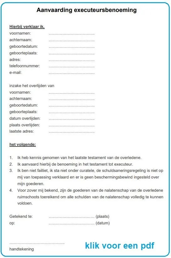 Verklaring van executele gratis voorbeeld met uitleg en tips