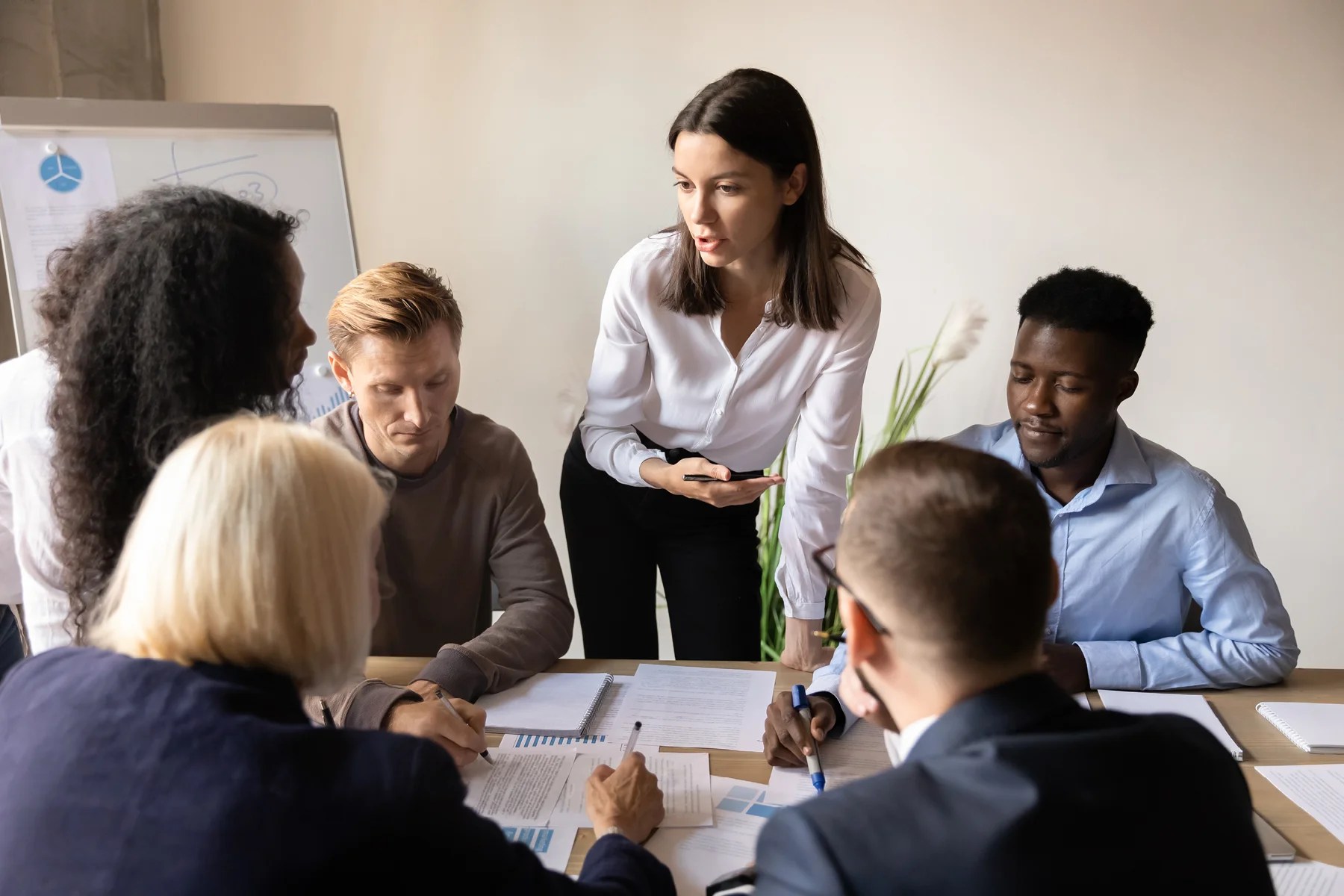 Group of people meeting about staffing issues