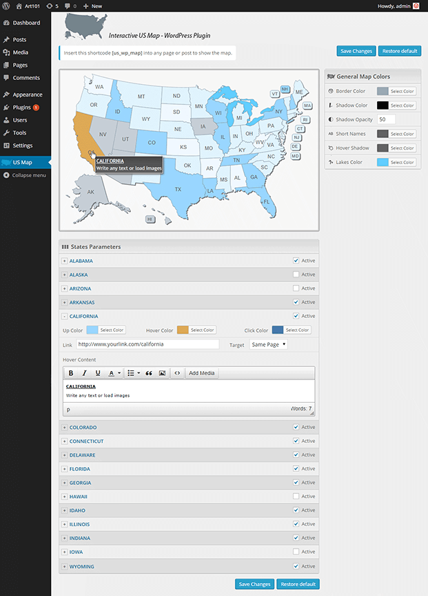 The fastest way to install the cf7 contact form plugin is to use the plugin search feature from within wordpress. Interactive US Map - WordPress Plugin | InkThemes