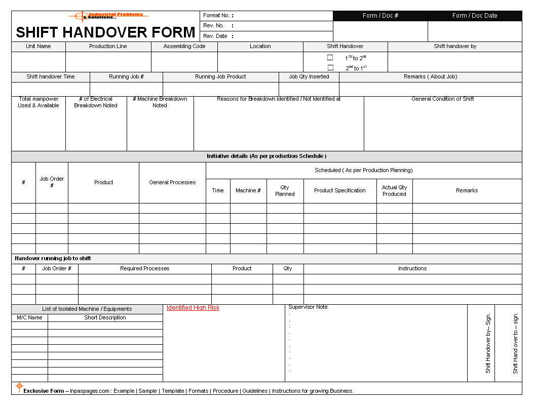 Best Practices In Shift Handover Communication Of Operations