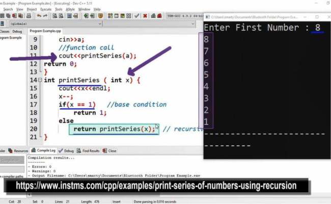 Print Series Of Numbers Using Recursion - Cpp Tutorial