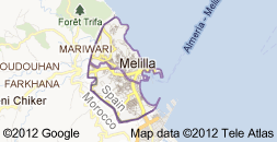map of Melilla an exclave of Spain on the North African coastline of Morocco
