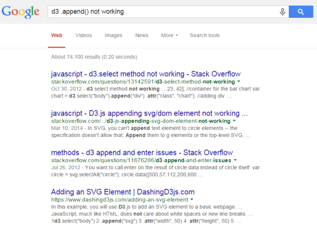 Google search "d3.append() not working"