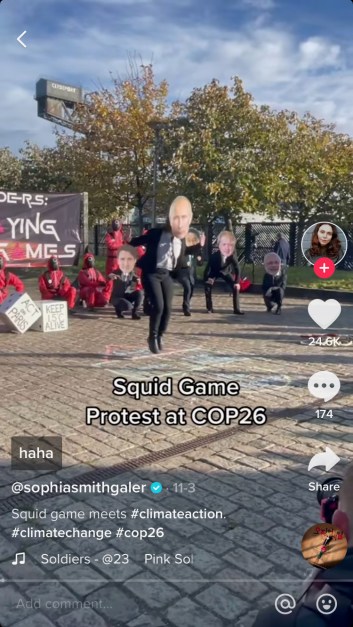 Sophia Smith Galer TikTok of a Squid Game protest outside COP26