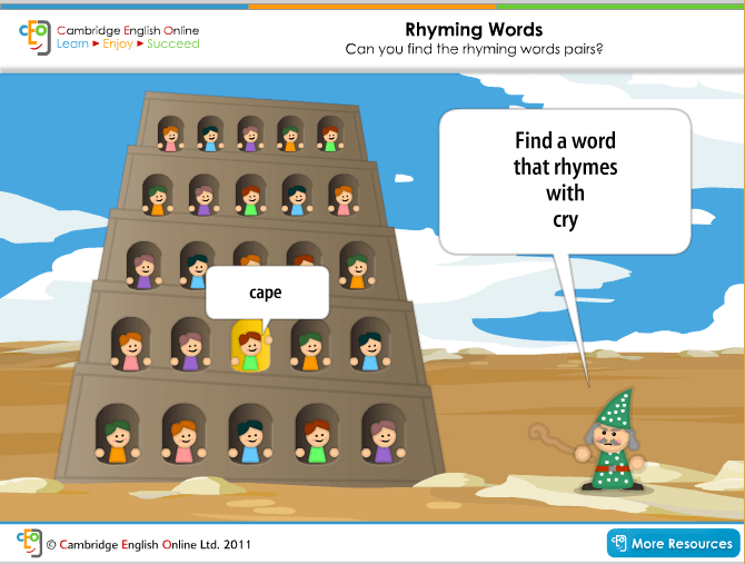 Match the bats based on whether the words on their bellies rhyme. First Grade Language Arts Skills Rhyming