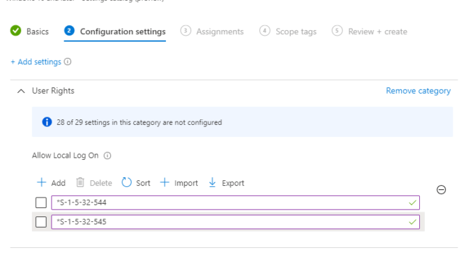 Audit logs for intune workloads · sign in to the microsoft endpoint manager admin center. Using A Sid For User Rights In The Intune Settings Catalog