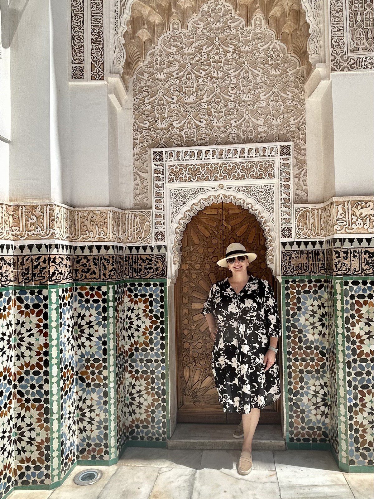 Nancy posing in an ornate Moroccan doorway