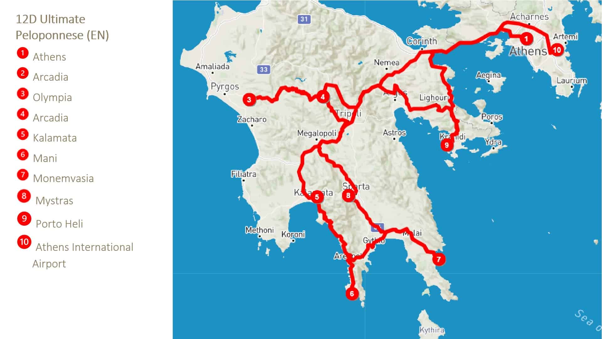 12 DAYS ULTIMATE PELOPONNESE Intriq Journey Full Map 