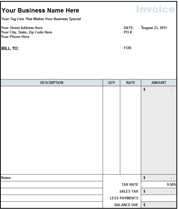 subcontractor invoice template excel invoice example
