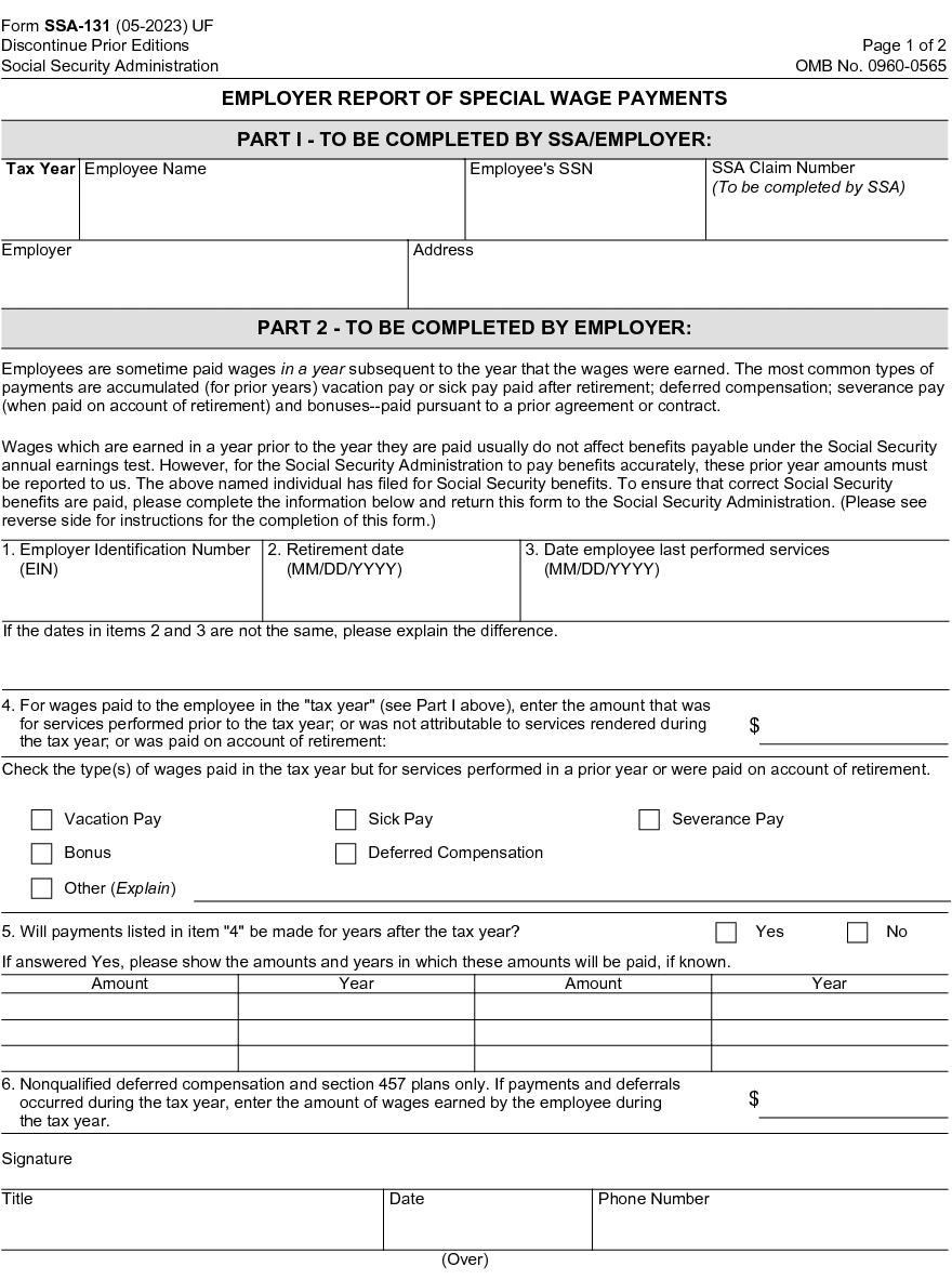 Publication 957 01 2013 Reporting Back Pay And Special Wage Payments To The Social Security Administration Internal Revenue Service