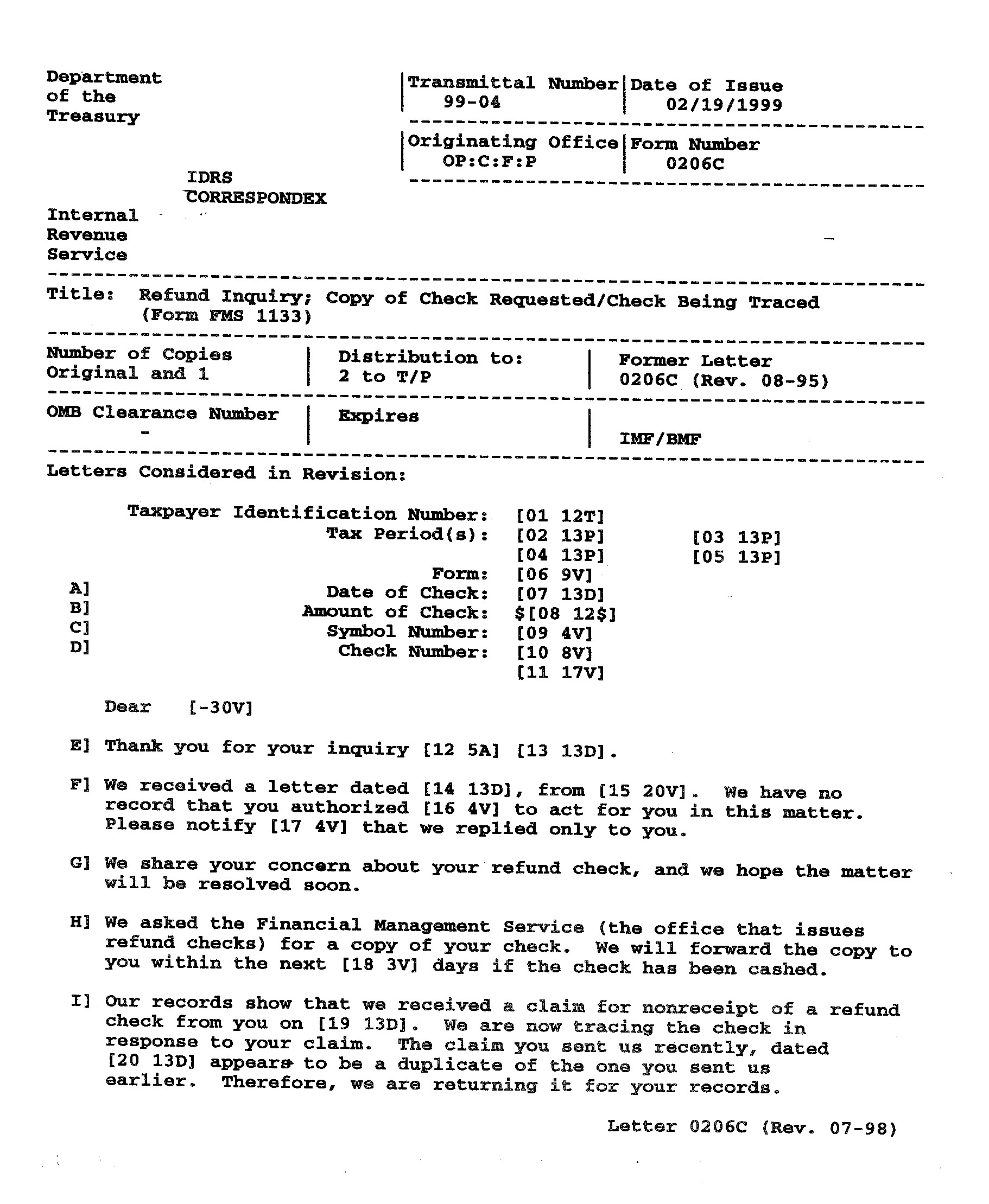 2 11 1 Idrs Correspondence Internal Revenue Service