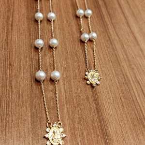 Escapulario de Pérolas com Santo em Zirconia