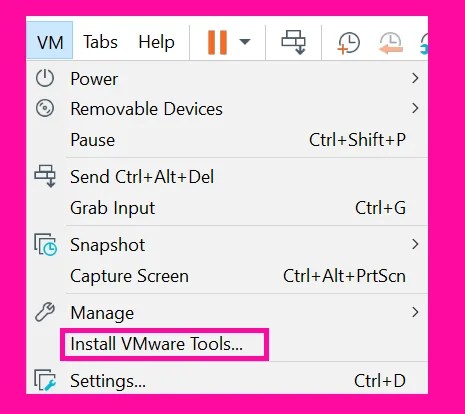 Install VMware Tools on VMware