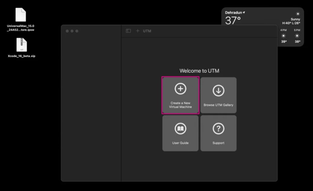 create new VM on UTM