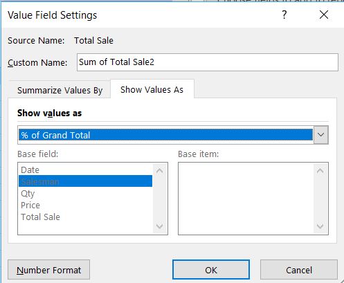 Show Values As