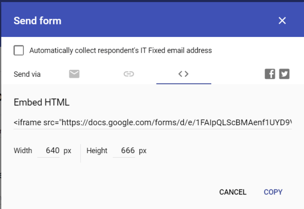 Google Forms Embed HTML