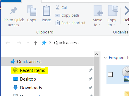 Recent Items in Quick Access menu