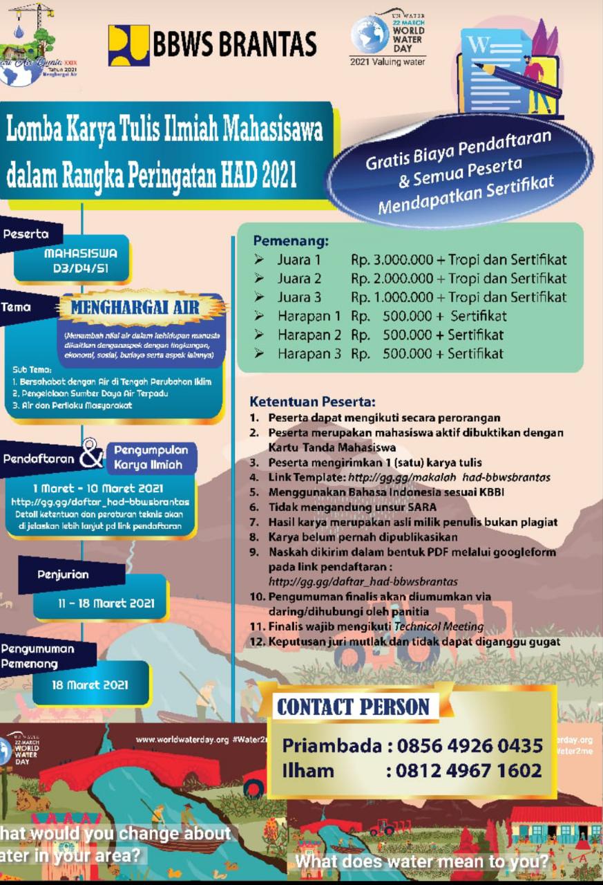 13, sma (slua) saraswati 1 denpasar, pemanfaatan media elektronik ponsel dalam mempermudah komunikasi . Dalam Rangka Memperingati Hari Air Dunia 2021 Bbws Brantas Selenggarakan Lomba Karya Tulis Ilmiah Mahasiswa Departemen Teknik Geofisika