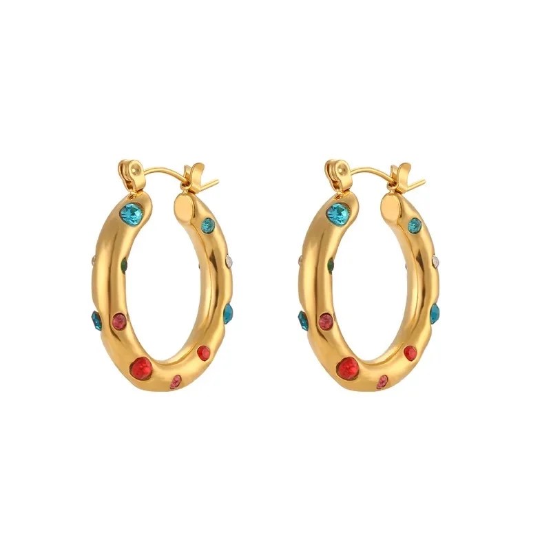 Multi-Colour Stone Hoops – Waterproof gold hoop earrings with colourful stones by Ivara