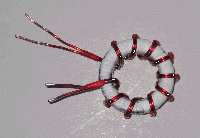 Toroid core with 10 close spaced bifilar turns