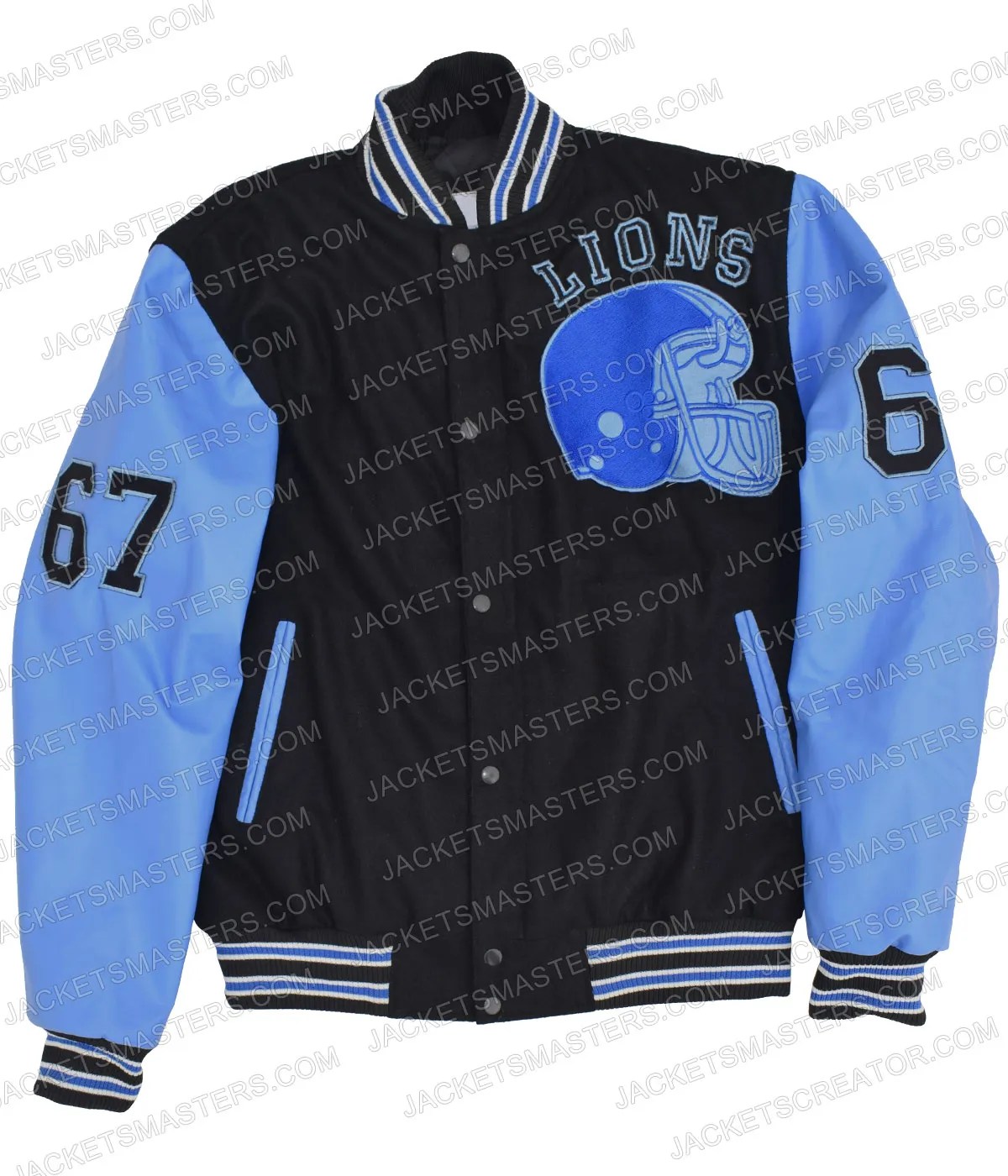 blue and grey varsity jacket