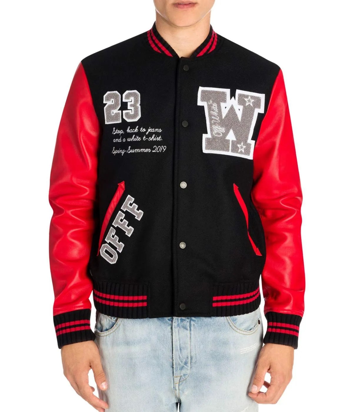 off white red varsity jacket