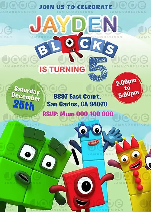 Numberblocks Birthday Invitation