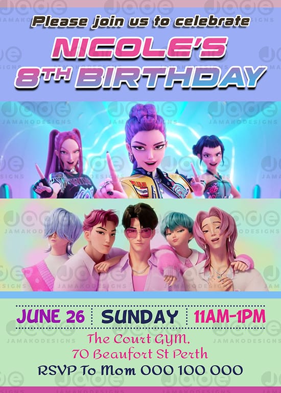 Cute Design Kpop Demon Hunters Birthday Invitation