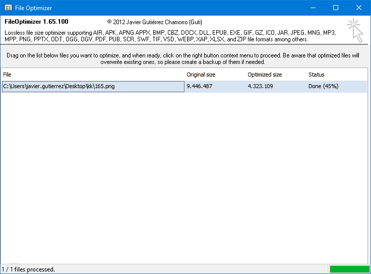 La evoluci&oacute;n de FileOptimizer